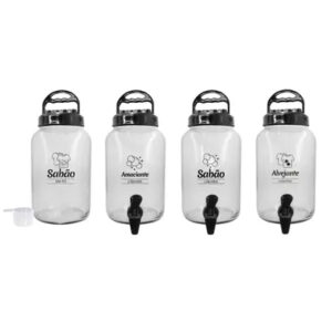 Kit Lavanderia Porta De Vidro 4pçs Com Tampa Alça e Torneira