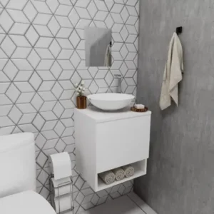 Gabinete de Banheiro 40cm com Cuba e Espelho Completo Lavabo Armário Suspenso