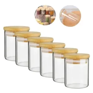 Kit 6 Potes Para Tempero Vidro 250ml Hermético Tampa 250 Ml Cor Transparente