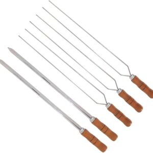 Kit 5 Espetos Inox 60cm Com Cabo De Madeira - Espada E Duplo