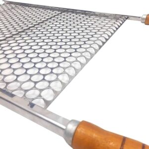 Grelha Para Churrasco Moeda Inox 60x48 Cabo Madeira E Ponta