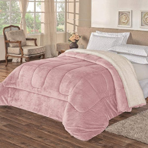 Coberdrom Queen 2,40m X 2,20m Manta Microfibra E Sherpa Com Toque De Lã de Carneiro Everest - Rosê