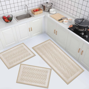 Kit Tapetes Passadeira Algodão 3 Peças Luxo Vega Para Quarto Banheiro Cozinha Caramelo