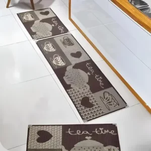 Jogo de Tapete Cozinha Sisal Antiderrapante Marrom Kit 3 Pçs